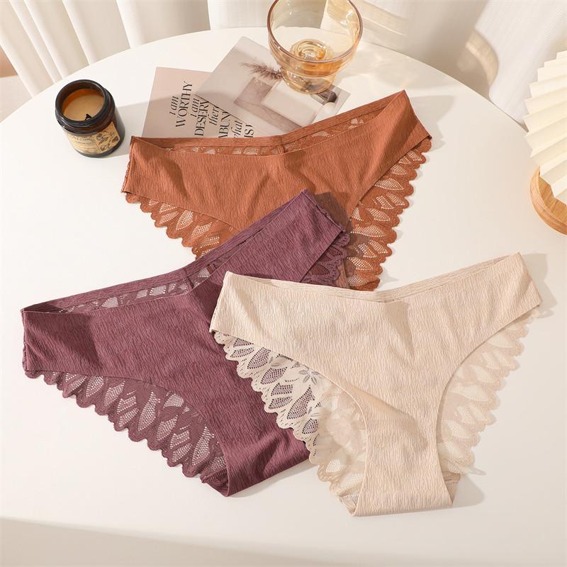 FINETOO Seamless Panty Sexy Women Lace Lingerie Breathable Underwear Mid-waist S-XL