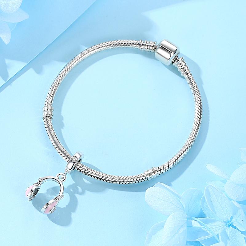 S925 Серебряные Подвески Бусины Оригинальные Музыкальные Ноты Фортепианные Наушники Подвеска Подходит Браслет Ожерелье Ювелирные Изделия Своими Руками Для Женщин