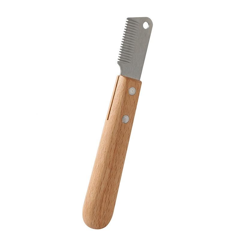 Профессиональная расческа для собак с лезвием из нержавеющей стали, деревянной ручкой, средство для удаления шерсти домашних животных, инструмент для груминга для прореживания подшерстка