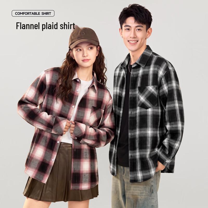 MINISO Men's American Retro Plaid Long Sleeve Shirt Jacket
