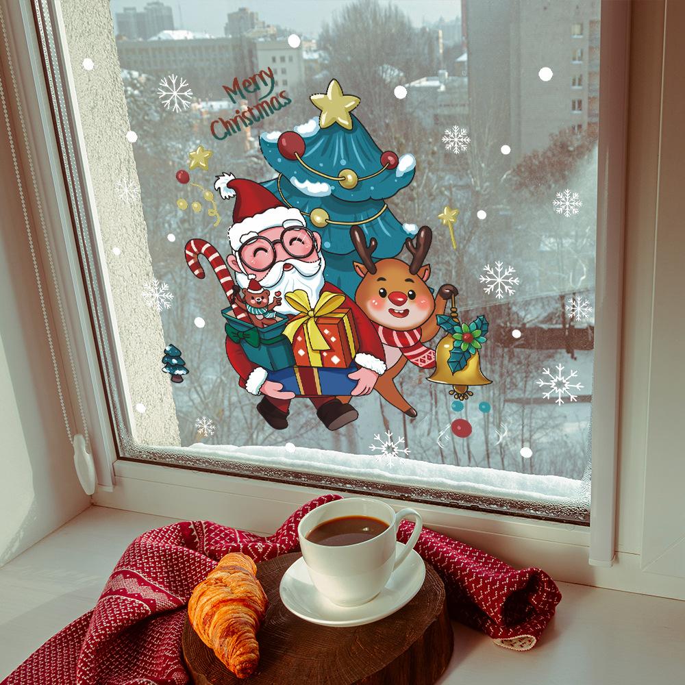 Раскрашенная подарочная коробка с изображением оленя Санты, домашняя атмосфера, декоративные стеклянные окна, наклейки на окна