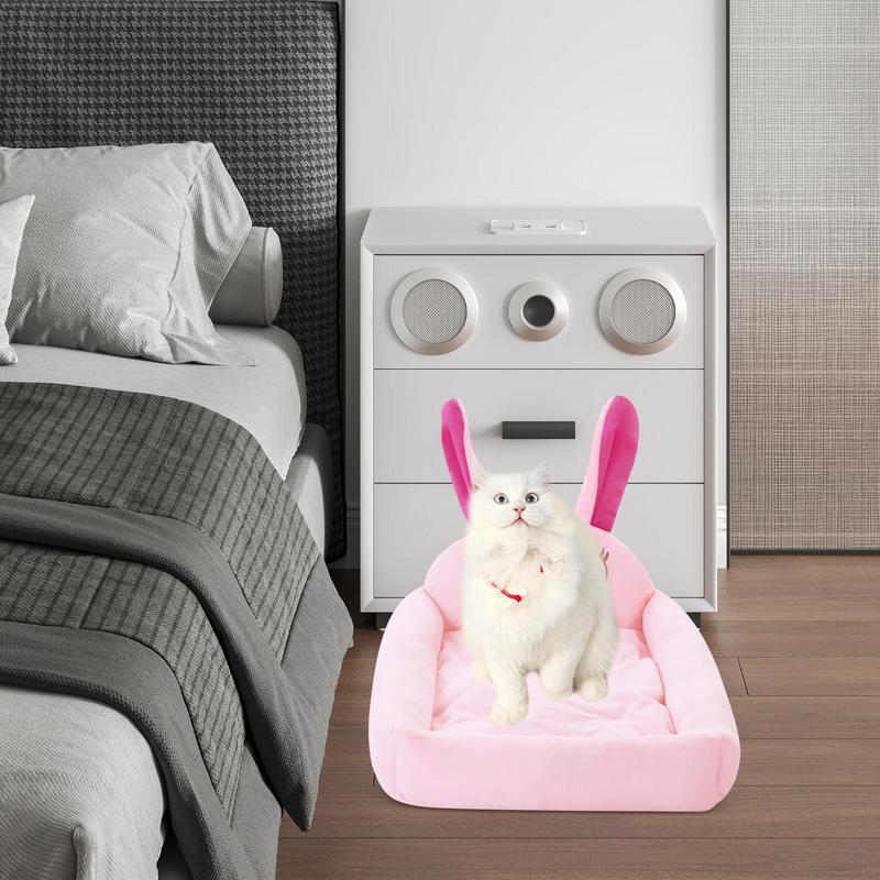 Кровать для кошек для домашних кошек Форма мультяшных кроликов Спальное место для щенков Мягкая и удобная Успокаивающая Съемное теплое гнездо для домашних животных для собак