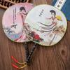 Round Hand Fan Chinese Style Vintage Printing Silk Fan Wedding Dance Accessory