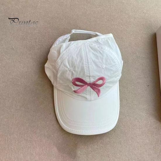 Детская бейсбольная шляпа с вышивкой и бантом, солнцезащитный козырек с длинными полями, хвостик с длинными полями, противоскользящая кепка для девочек, уличная походная шляпа, школьная фуражка