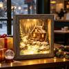 Bedside Ambient Light Christmas Sea Glass Shadow Box Night Light, 3D Winter Snow Scene Wooden Retro Style Wall Decor Art Frame with LED Warm