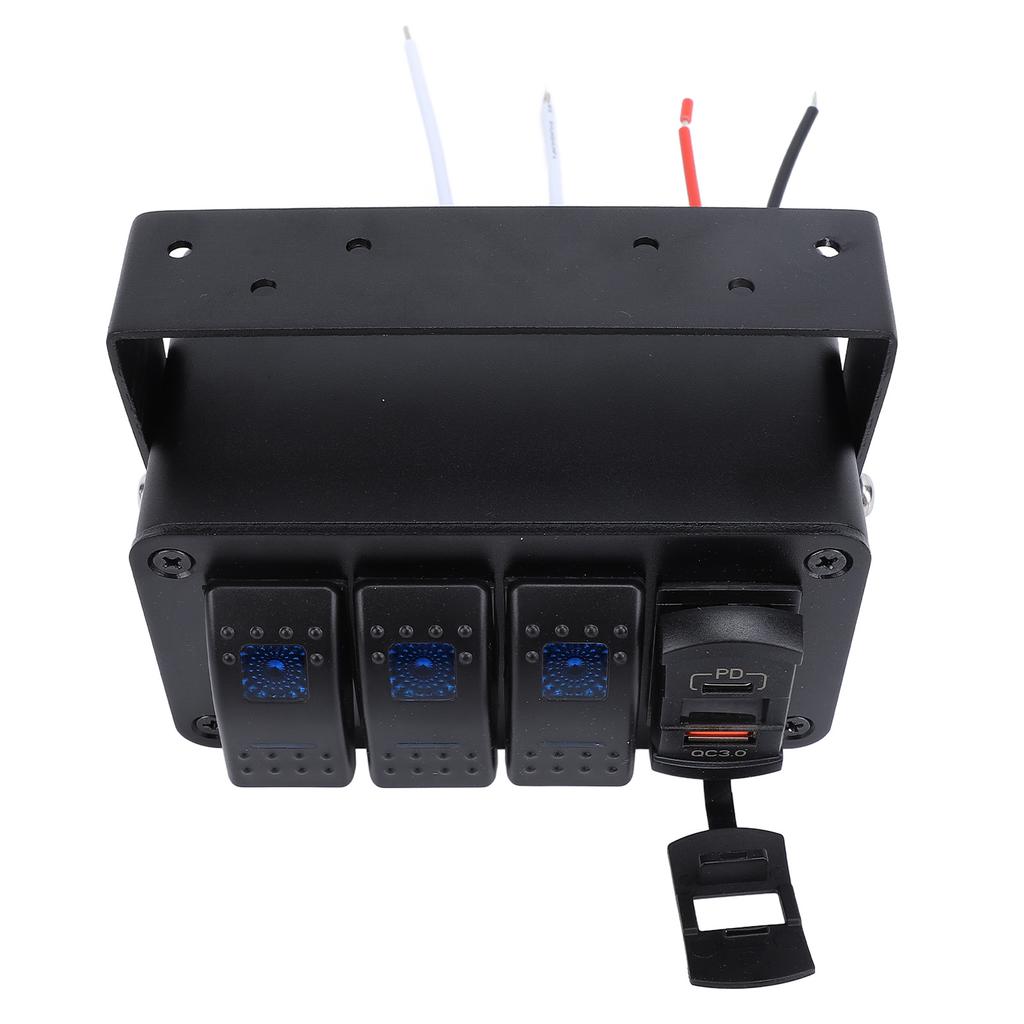3 Gang Rocker Switch Panel DC12‑24V On Off Toggle Switch with PD Type C and QC3.0 USB Charger Voltmeter for Car Trucks