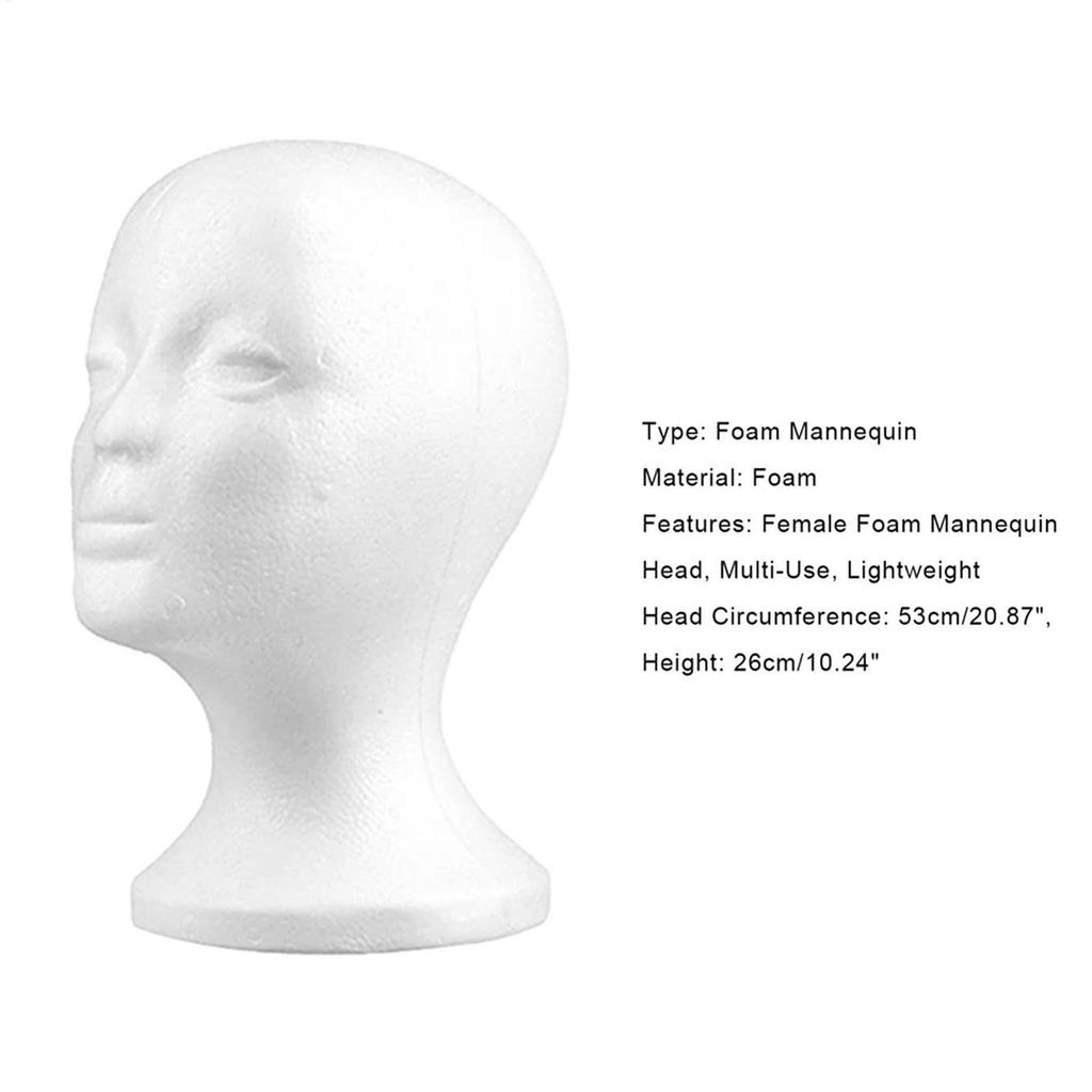 Female Styrofoam Mannequin Manikin Head Model Lightweight Foam Hat Wig Hair Glasses Display Stand Rack For Wigs Styling Props