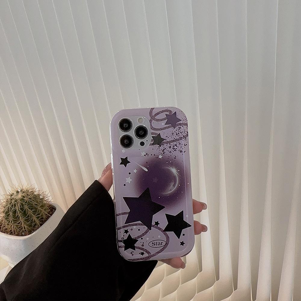 Planet Universe Stars Purple Cartoon Phone Case For Iphone 14 Pro Max Plus 13 12 11 Promax Silicone Soft Ins Back Cover
