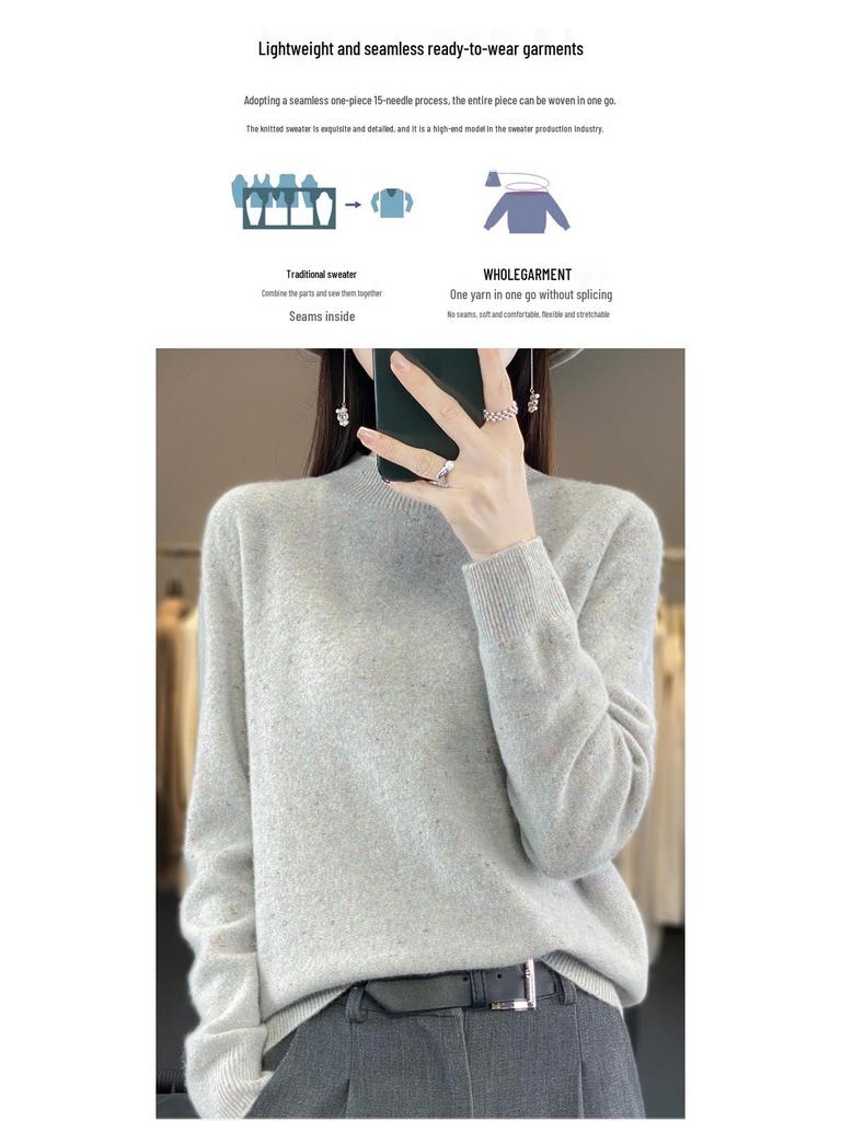 Women's Cozy Round Neck Knitted Wool Sweater