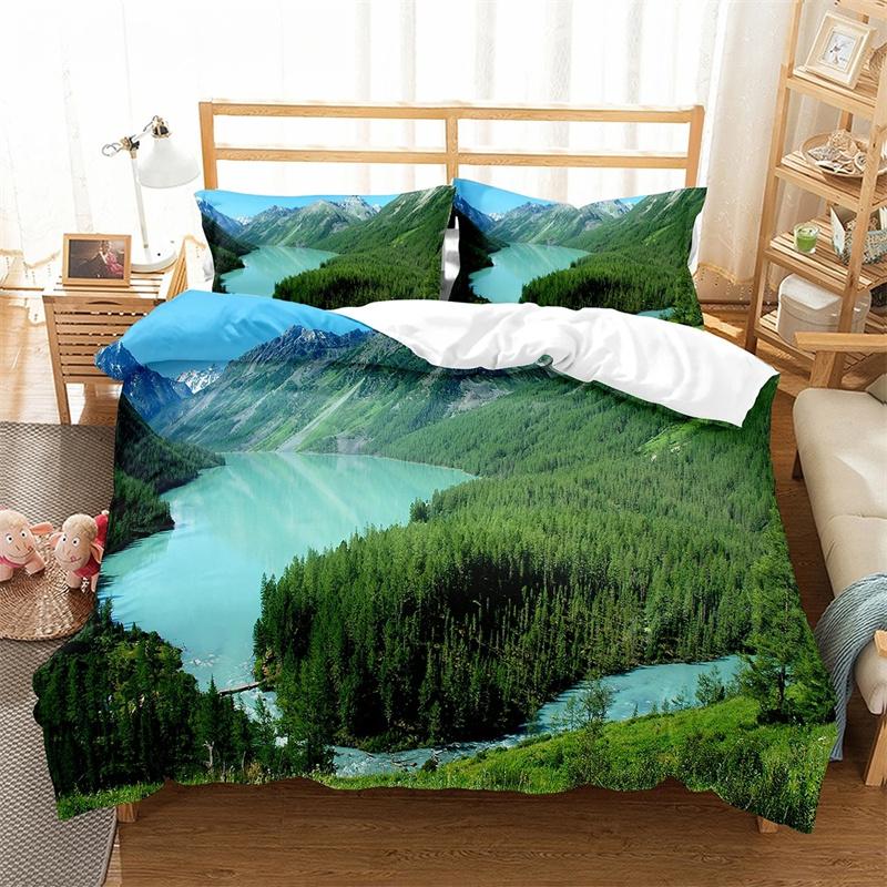 Пододеяльник «Алтайские горы» King Queen, комплект постельного белья «Природный пейзаж», «Лесной пейзаж», «Озеро», покрывало из полиэстера