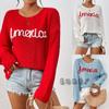 2024 New European And American Women'S Knitted Sweater Round Neck Long Sleeve America Independence Day Letter Fashion Versatile Sweater