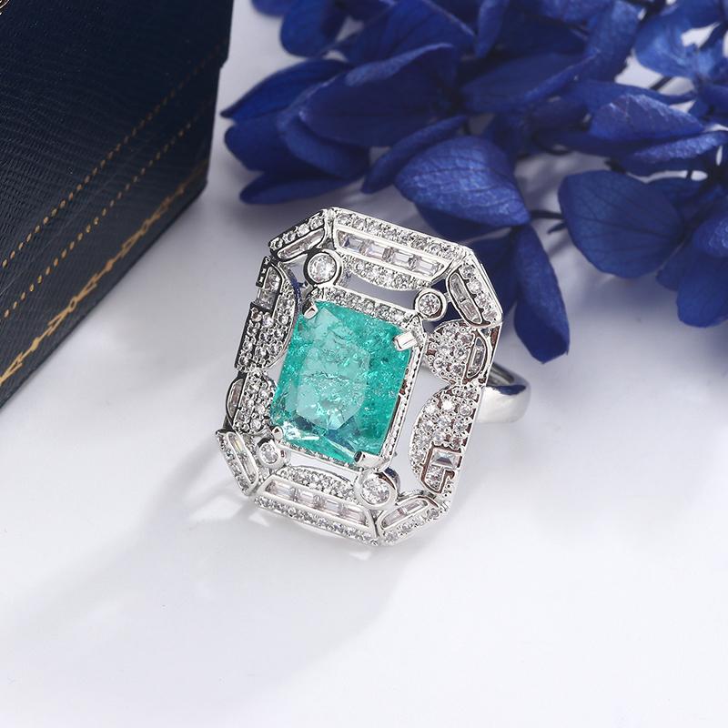 Premium Jewelry Light Luxury Emerald Square Diamond Ring Fashion Opening Adjustable Design Women's Jewelry