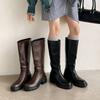 Осень и зима средний каблук большой размер рыцарские сапоги женские однотонные рукав большой обхват голенища женские сапоги толстая подошва универсальные коровья кожа