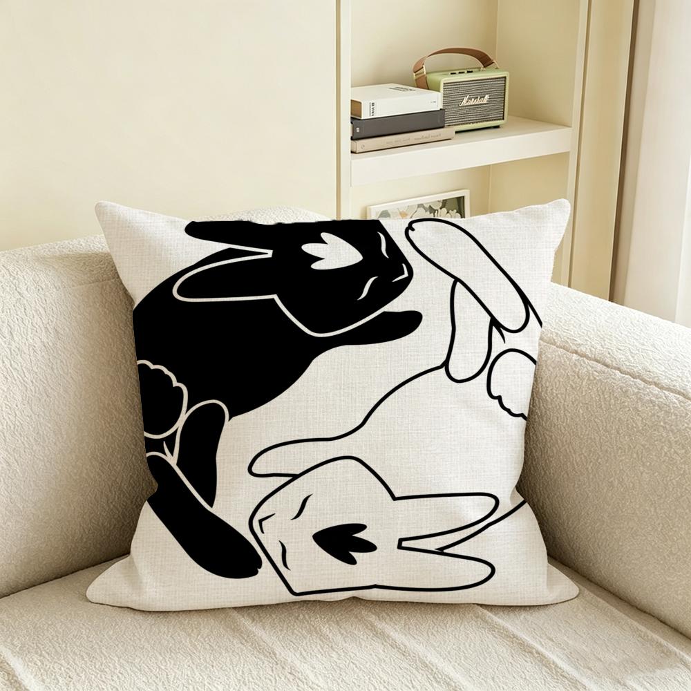N-Negative Space Rabbit Cushion Cover Natural Linen Pillowcase Set, All-In-One Decor For Sofa, Bedroom & Chair