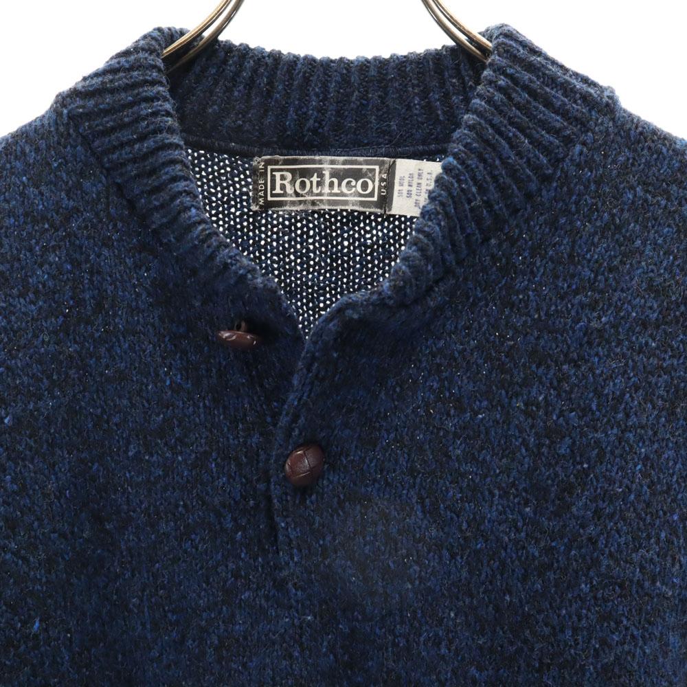 ROTHCO 90-е Сделано в США Старый свитер с длинным рукавом и вырезом Генри M Темно-синий трикотаж Мужской Б/У