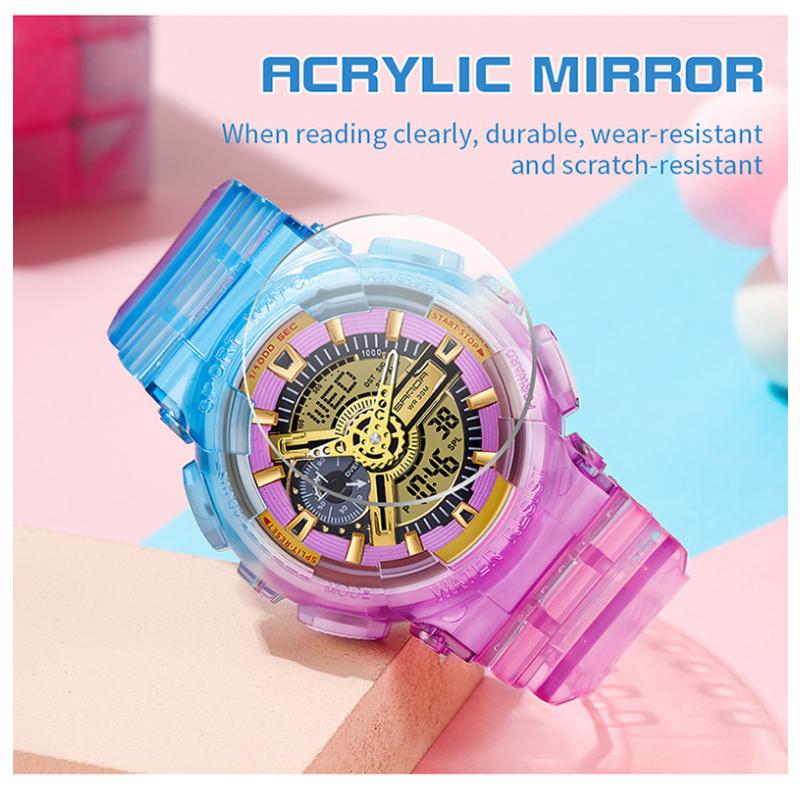 SANDA New Product Gradient Multiple Colors Frozen Couple Style Men's and Women's Fashion Trend Multi -functional Waterproof Electronic Watches