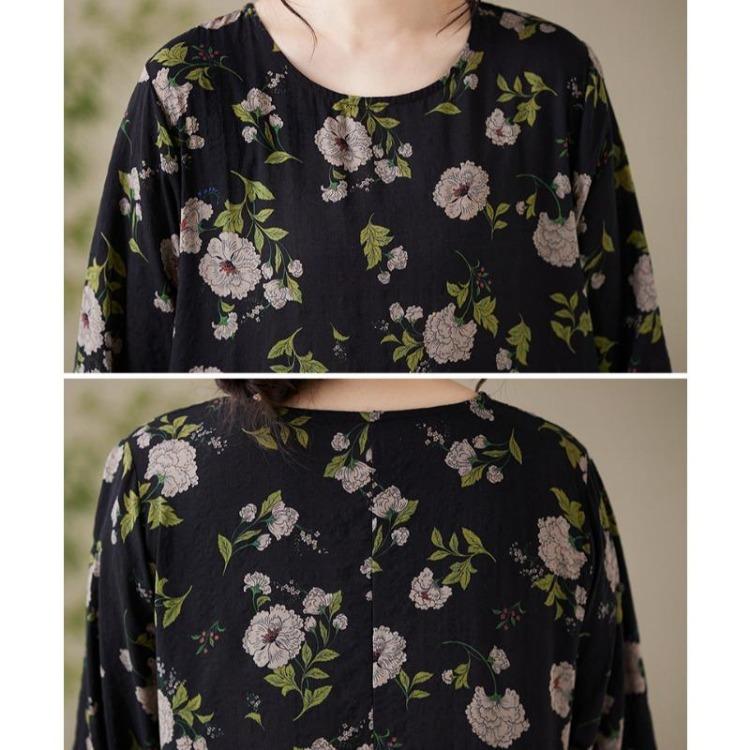 Летнее Винтажное Цветочное Льняное Макси Платье Длинное Свободного Покроя Большого Размера Женское Платье