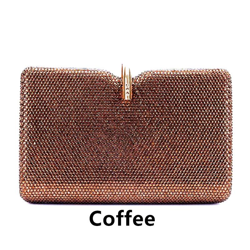 Coffee/Red Crystal Large Evening Clutches Diamond Wedding Purses Rhinestone Party Handbags Silver Bridal Dinner Clutch Bag