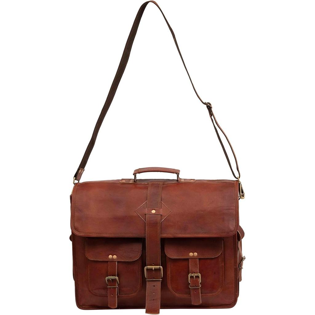 Vintage Leather Laptop Bag for Men Full Grain Large Leather Messenger Bag for Men with Rustic Look Best Leather Briefcase