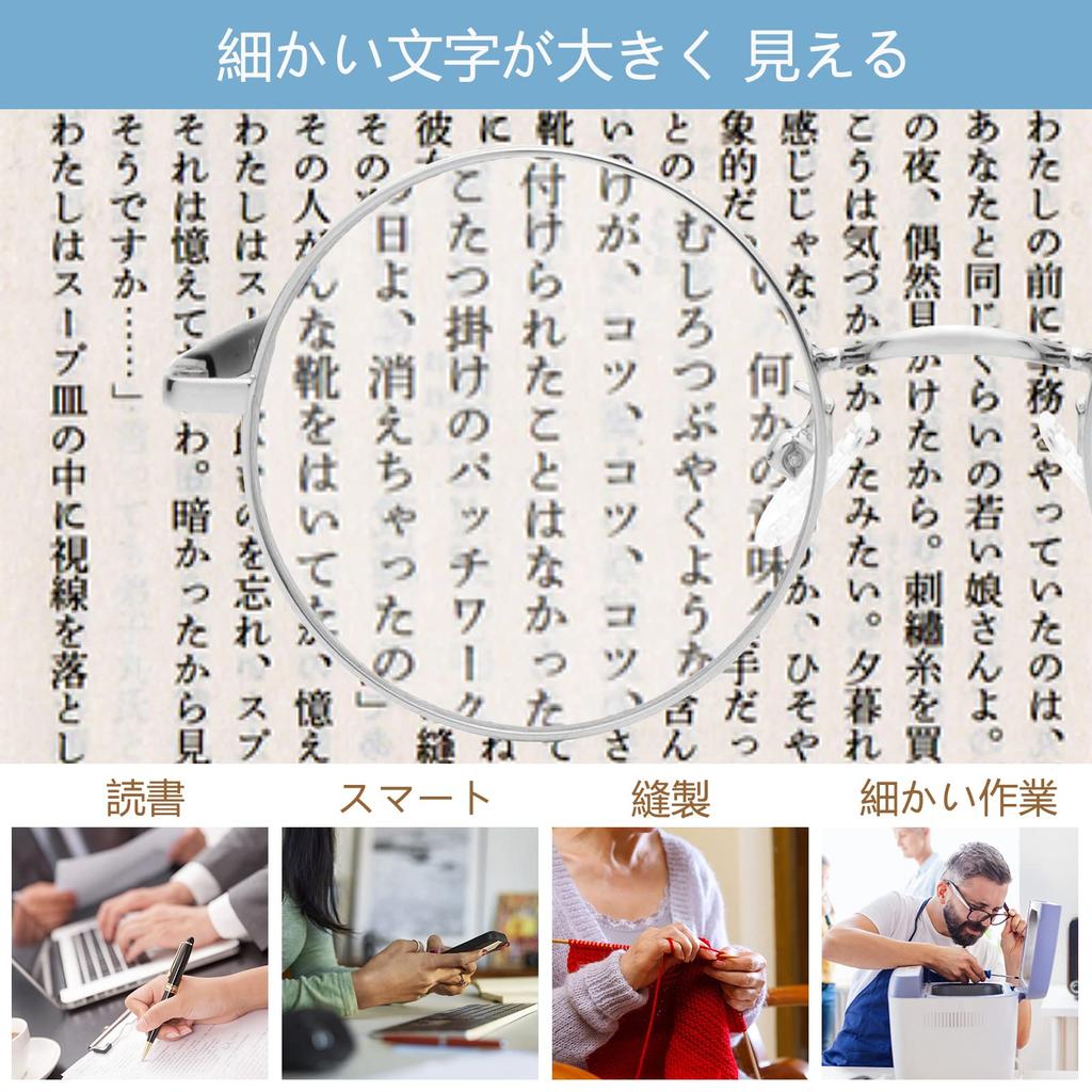 ESAVIA Magnifying Round Blue Light Magnifying Magnifying For Detailed Expanded Newspaper 2002 Glass, Glasses-Style Magnifier, 1.0-4.0x, Lightweight,