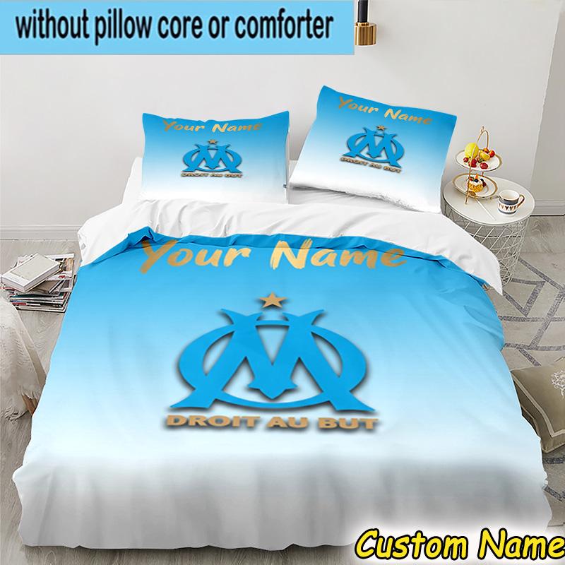 Custom Name Golden Marseille Emblem Bedding Set 3PCS Duvet Cover Closure Includes 1 Duvet Cover & 2 Pillowcases for All Seasons Bedroom Decor