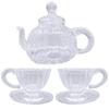 AhhYouMe Miniature Pot, Teacup, and Saucer Set (3 Pieces) - Transparent, Perfect for Kitchen, Dollhouse, and Dining.