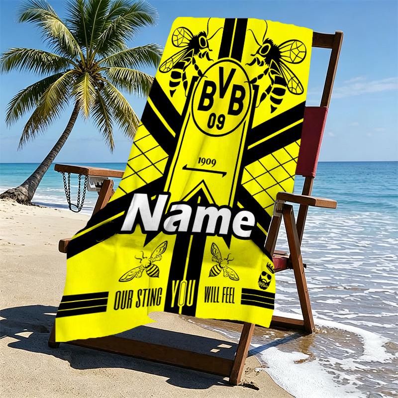 Custom Name Personalized Borussia Dortmund Print Beach Towel, for Trip Camping Beach Party Home Decor, Birthday Gift for Family & Friends