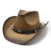 Мужская ковбойская шляпа в западном стиле, соломенная шляпа с аэрографией и ремнем с головой быка, женская ковбойская шляпа