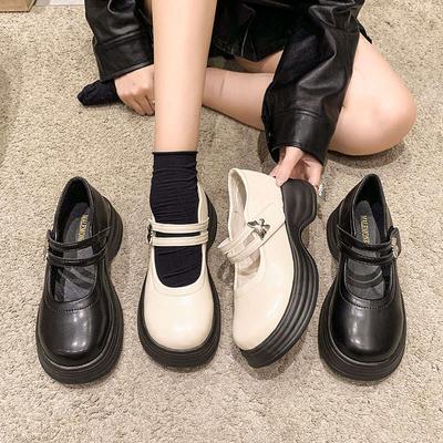 Туфли Мэри Джейн на высокой платформе женская обувь новые туфли-одинарки с пряжкой-бабочкой черные нескользящие туфли-маффины маленькие кожаные туфли
