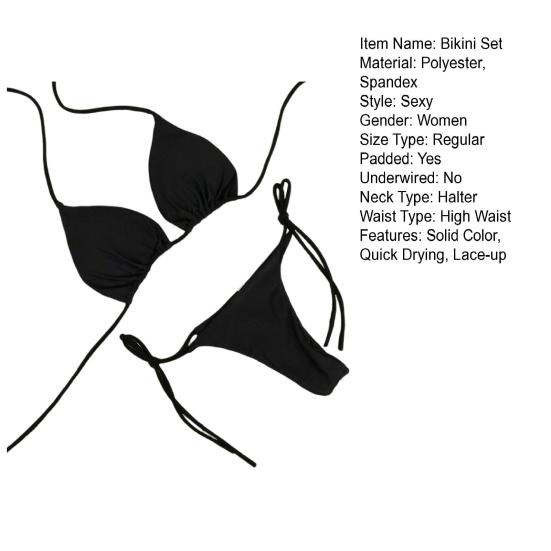 2 шт./компл. женский сексуальный комплект бикини с лямкой на бретельках и мягким бюстгальтером с высокой талией, комплект стрингов на шнуровке, пляжный купальный костюм, купальный костюм