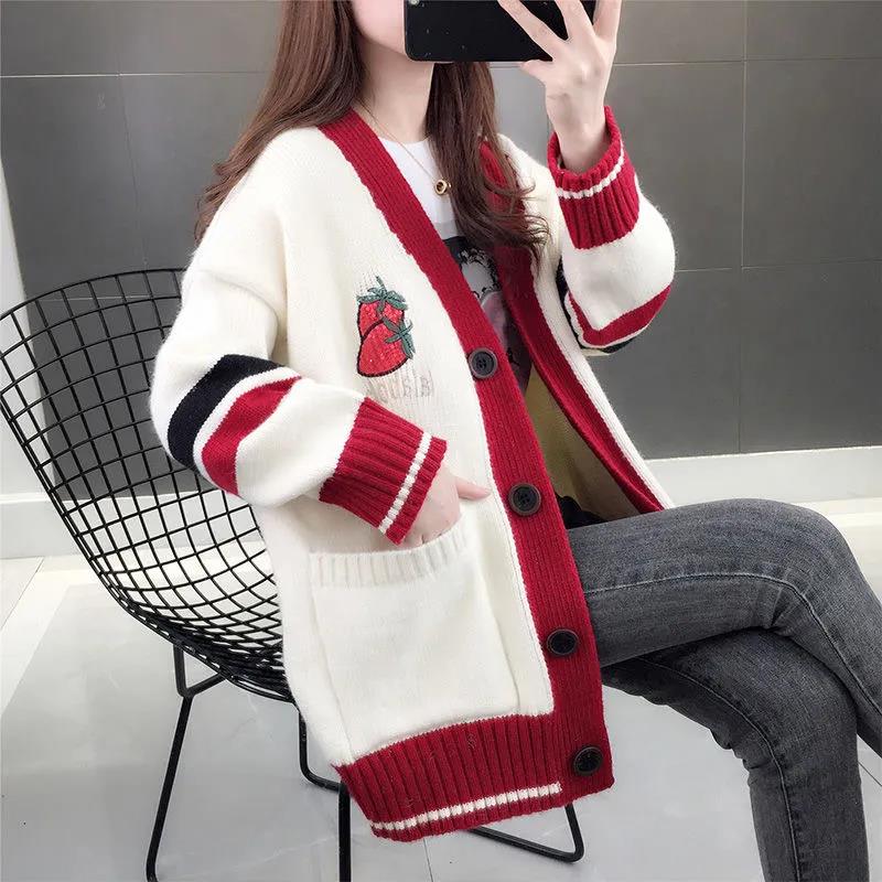 Women's Knitted Cardigan Sweater Loose Spring and Autumn Style Lazy Wind Sweater Coat