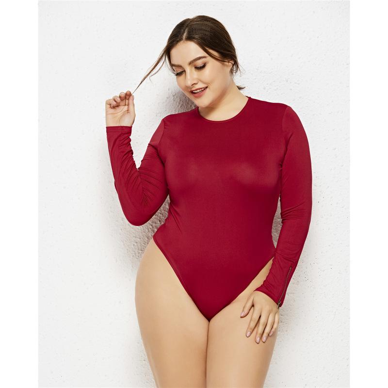 Женский цельный сплошной цвет с длинными рукавами, сексуальный комбинезон с защитой от воздействия больших размеров
