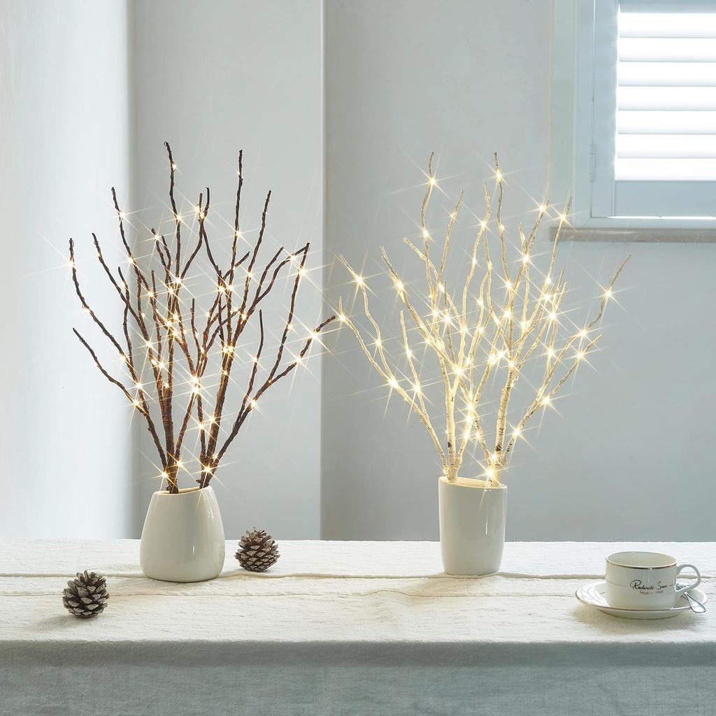 Hairui Birch Branch with LED Illumination, 45cm Tall, Tabletop Light, Nordic Style, White (Vase Not Included)