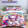 3pcs Hello Kitty as a Rainbow Unicorn Pattern Bedding Set, 1* Cover + 2*Pillowcases, Printed Bedding Set, Soft and Comfortable, Suitable for