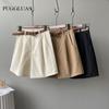 Summer Wide Leg Shorts Women Office High Waist Suit Shorts Beige Oversize Loose Button Solid Classic Casual Shorts With Belt New