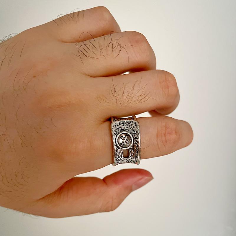 Ретро Одежда Пуговица Широкое Кольцо Для Мужчин Женщин Панк Готика Рок Хип-хоп Открытое Кольцо Ручной Работы Дизайнер Циркон Унисекс Аксессуары Подарок