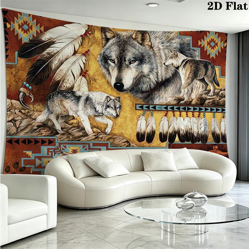 Indian Wolf Wall Tapestry Aesthetic Wall Hanging Printed Fabric Blanket Decorative Tapestries for Bedroom Living Room Home Decor