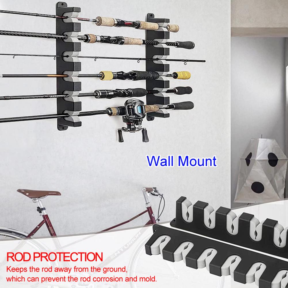 Fishing Rod Rack Simple Installation Wall/Vertical Mounted Fishing Pole Holder Stand Indoor Outdoor Accessories