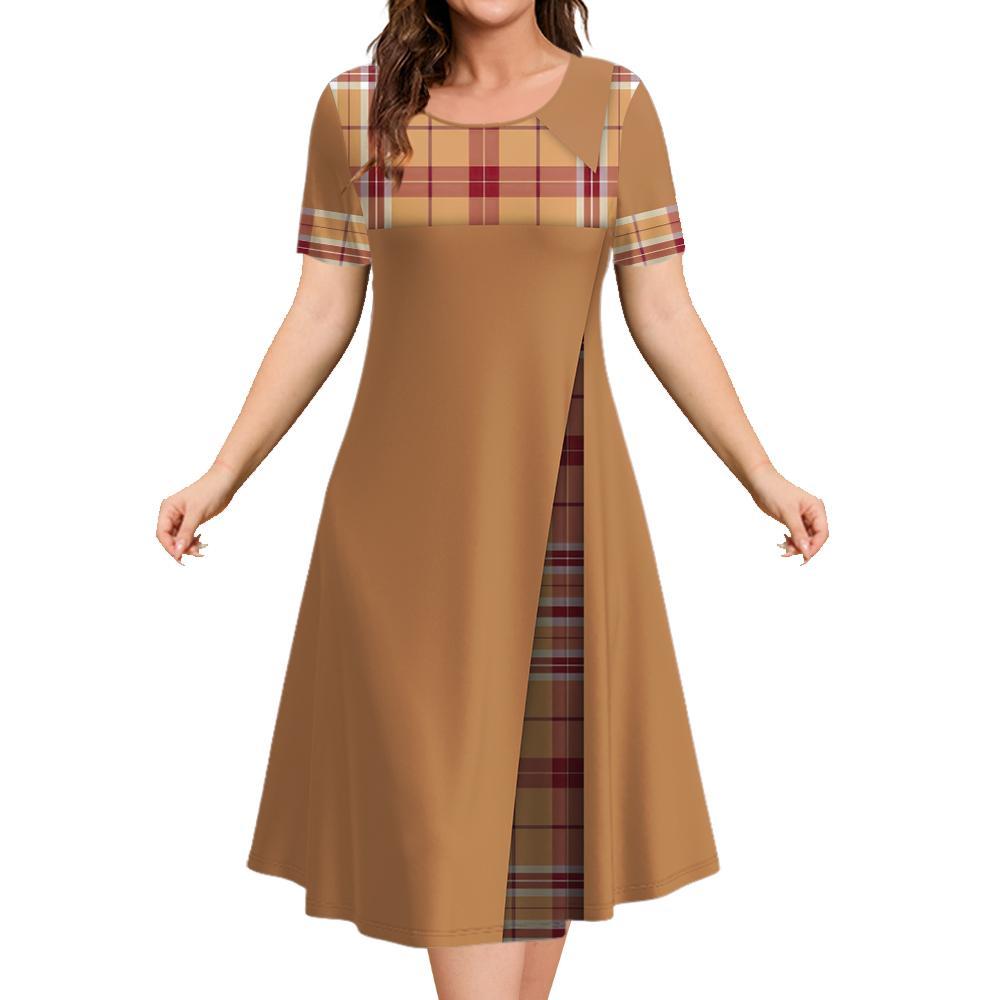 Женские платья с принтом в клетку 3D, топы с короткими рукавами, повседневная мода, свободная юбка, летние женские платья больших размеров для отпуска, элегантные платья 2023 года
