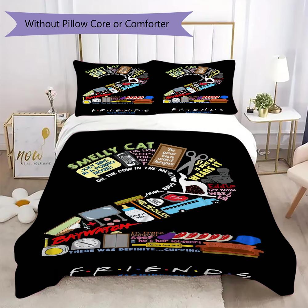 1PC Friends Theme Bedding Quilt Set Quilt Cover Pillowcase Home Decoration Birthday Gift (1 * duvet cover + 2 * pillowcase, without core)A1