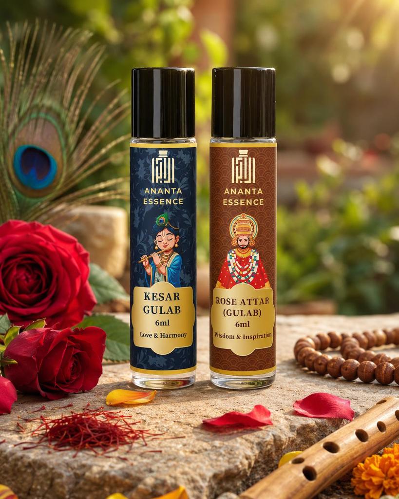 Ananta Essence Kesar Gulab & Rose Attar Combo 6ml Roll-On Perfume Oil Set