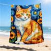 1pc Ginger Cat Art Print Print Outdoor Blanket, Lightweight Polyester,