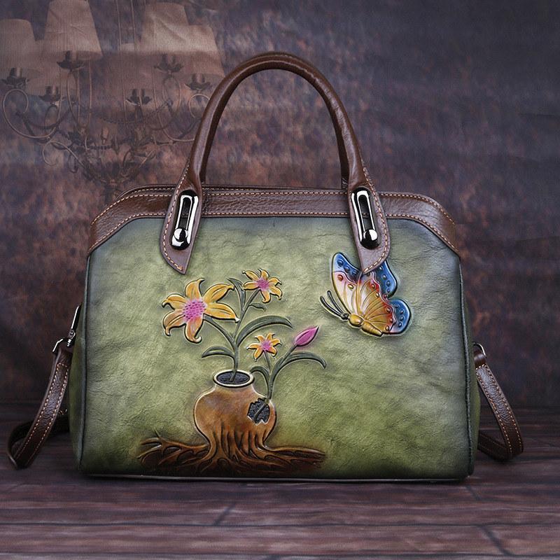 Vintage Embossing Women Handbags Genuine Leather Shoulder Bags Fashion Crossbody Bag for Ladies Purse GZW