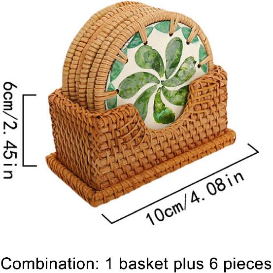 6 шт. Декоративные подставки в стиле бохо с золотой подставкой - 4 дюйма, из ротанга и ракушки перламутра, коврики для чашек для журнального столика, набор из 6 декоративных разноцветных