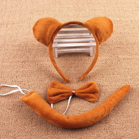 Костюм животного с ушками, повязкой на голову, хвостом, галстуком-бабочкой, набор для малышей и детей, регулируемый плюшевый костюм животного для Хэллоуина, косплей-представление