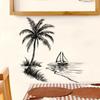 Минималистичные черно-белые наклейки на стену с кокосовой пальмой и парусником, наклейки для украшения интерьера