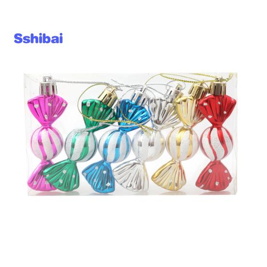 6 шт./кор. рождественские подвесные конфеты-орнаменты со шнурком, небьющиеся многоразовые гальваники, рождественская елка, маленький сладкий кулон