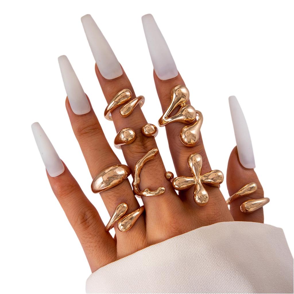 Fashion Women's 8 Piece Ring Set - Ladies Ring Metal Ring Glossy Ring Metal Ring Holiday Gift