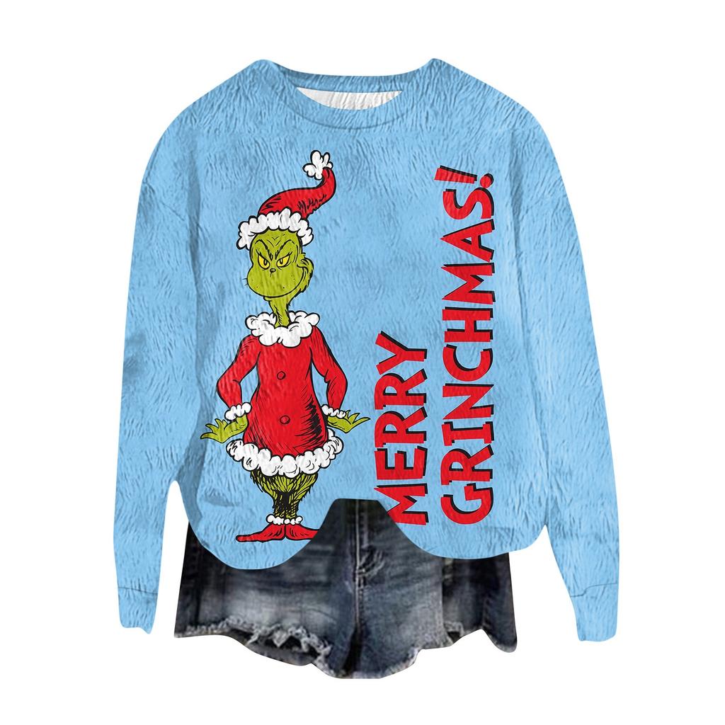 Женский модный пуловер с круглым вырезом, футболка с длинным рукавом, рождественская толстовка с принтом