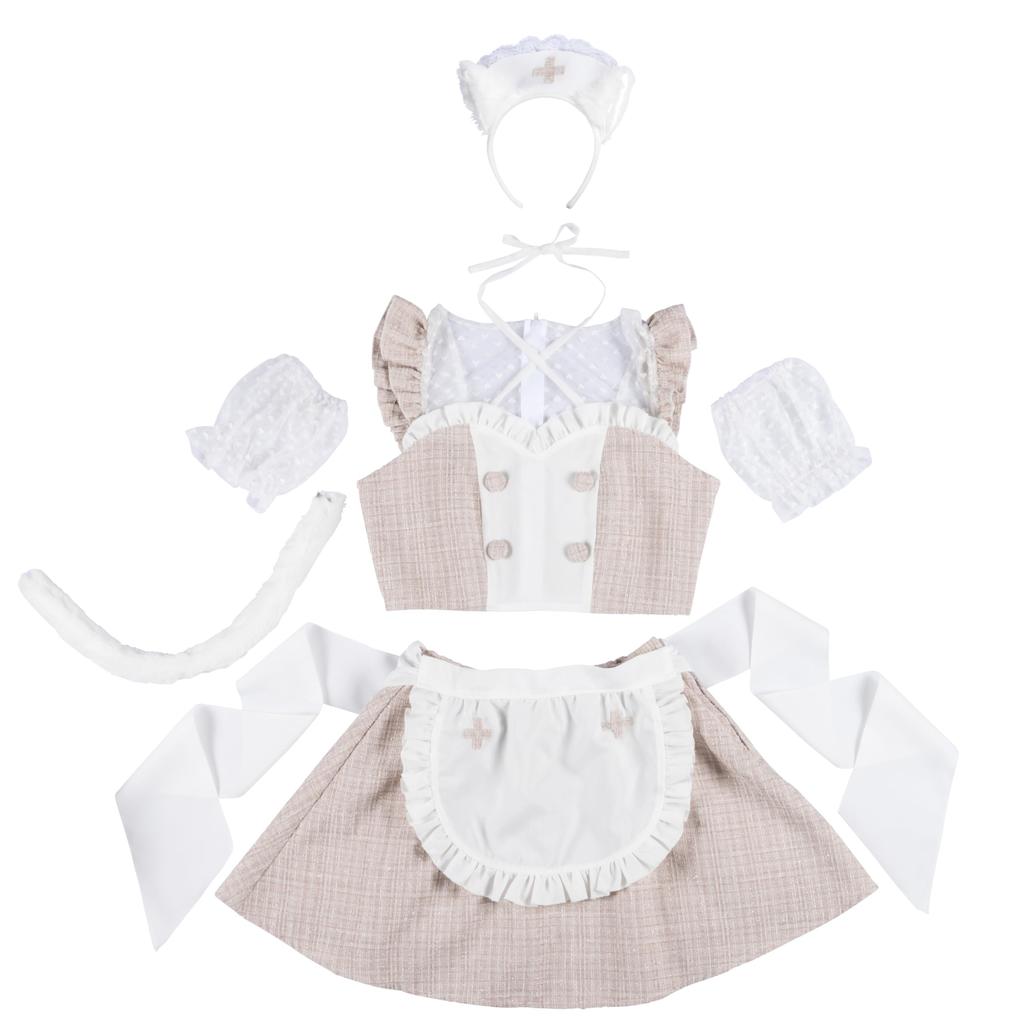 Lyrical Palette Косплей Хэллоуин Минетта Медсестра Горничная Бежевый [Прозрачный камень] Женский